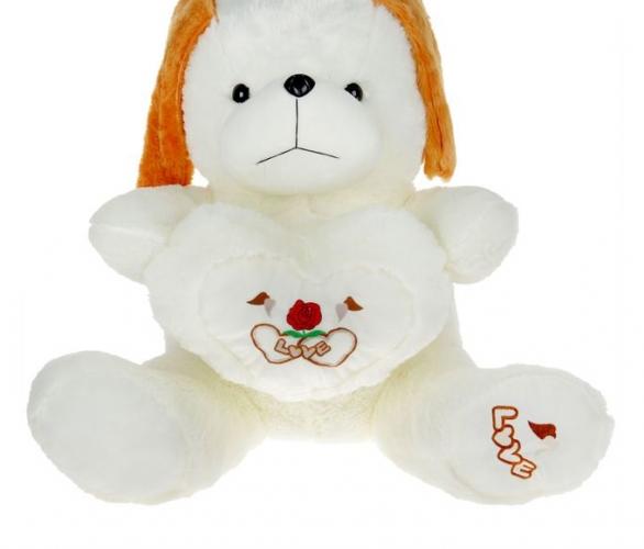 Мягкая игрушка Собака с сердцем, цвета белый