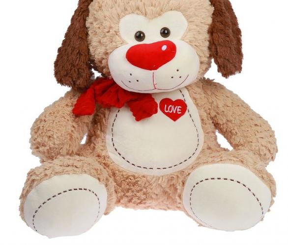Мягкая игрушка Собака с бантом и сердцем №1, 48 см