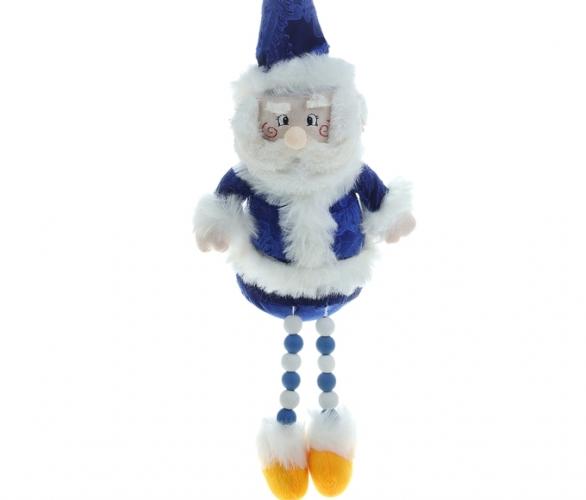 Мягкая игрушка Дед Мороз в синем наряде (ножки-бусинки)