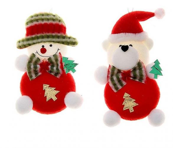 Мягкие ёлочные игрушки Снеговик и мишка (набор 2 шт.)