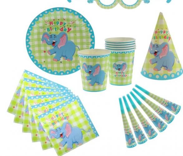 Набор для праздника С днём рождения, голубой слоник, 36 предметов