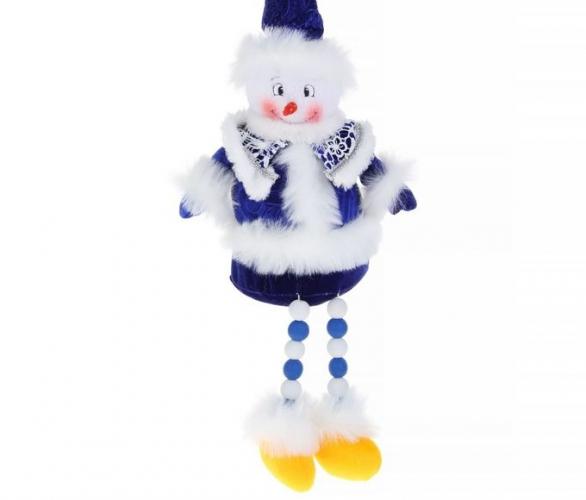 Мягкая игрушка Снеговик в синем наряде (ножки-бусинки)