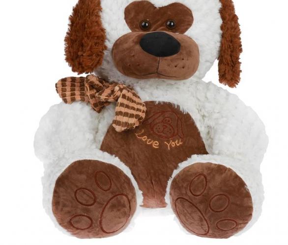 Мягкая игрушка Собака с бантом и вышивкой на груди №1, 45 см