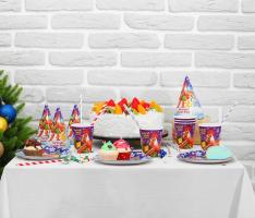 Набор для праздника Веселого Нового года петух (колпаки, тарелки, стаканы) 18 предметов