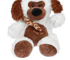Мягкая игрушка Собака с бантом и вышивкой на груди №3, 28 см