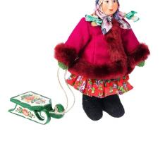 Сувенирная кукла Девочка в зимнем костюме с санками, МИКС