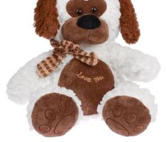 Мягкая игрушка Собака с бантом и вышивкой на груди №2, 39 см
