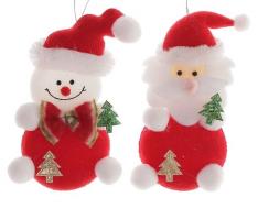 Мягкие ёлочные игрушки Дед Мороз и снеговик (набор 2 шт.)