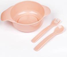 Набор детской посуды, 3 предмета: миска 300 мл, ложка, вилка, от 5 мес., цвет розовый